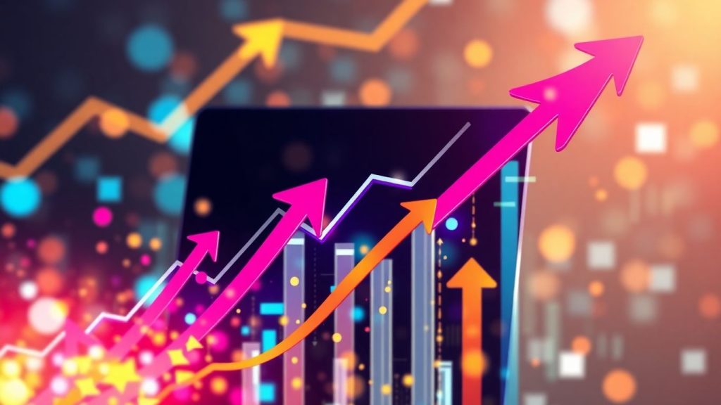 Online sales growth with digital elements and arrows.