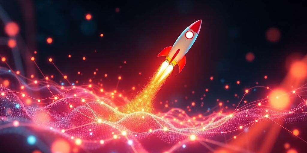 Rocket ascending through digital data streams